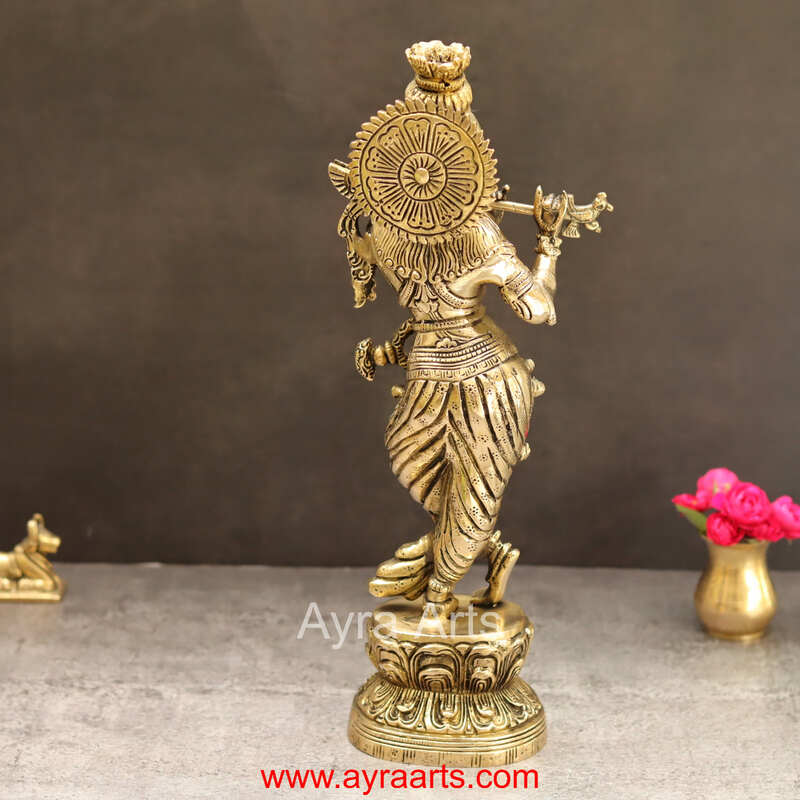 Divine Superfine Brass Lord Krishna Idol for Gifting and Puja - 14 Inch Height