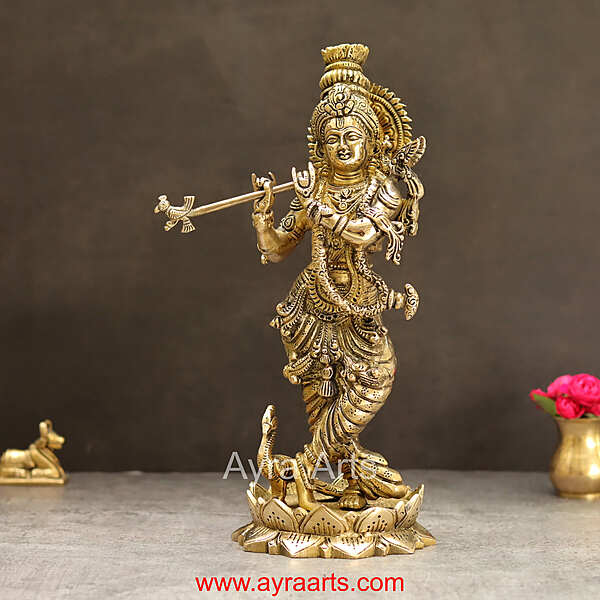 Lord Murli Manohar Krishna Krishan Brass Statue Murti Gift & Home Decor - 13 Inch Height