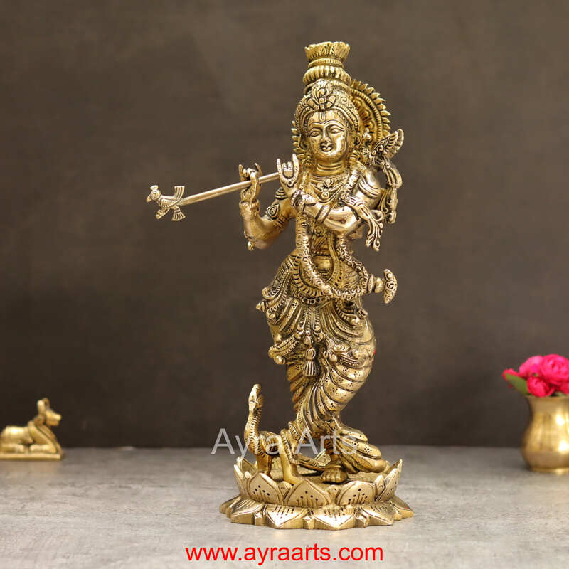 Lord Murli Manohar Krishna Krishan Brass Statue Murti Gift & Home Decor - 13 Inch Height