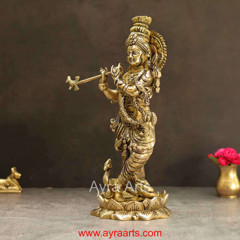 Lord Murli Manohar Krishna Krishan Brass Statue Murti Gift & Home Decor - 13 Inch Height