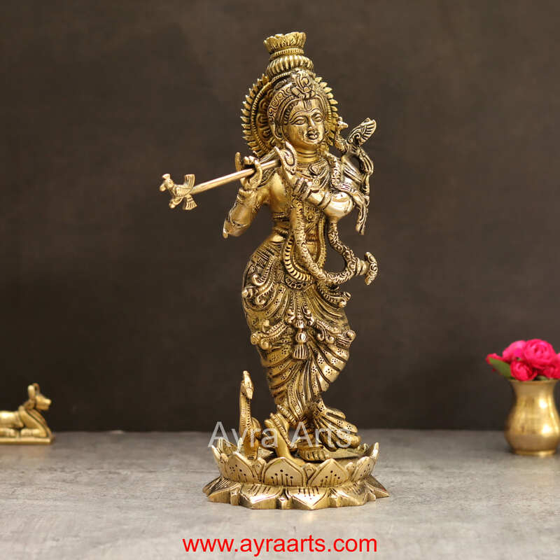 Lord Murli Manohar Krishna Krishan Brass Statue Murti Gift & Home Decor - 13 Inch Height