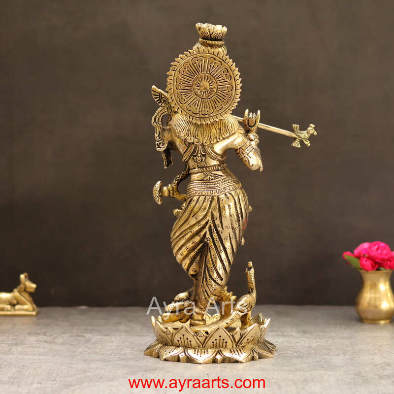 Lord Murli Manohar Krishna Krishan Brass Statue Murti Gift & Home Decor - 13 Inch Height