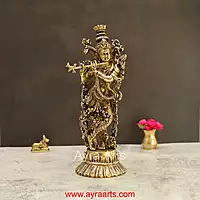 Lord Krishna Handmade Brass Art - 14.5 Inch Height