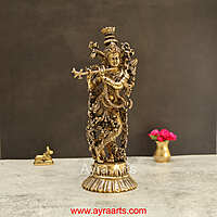 Lord Krishna Handmade Brass Art - 14.5 Inch Height