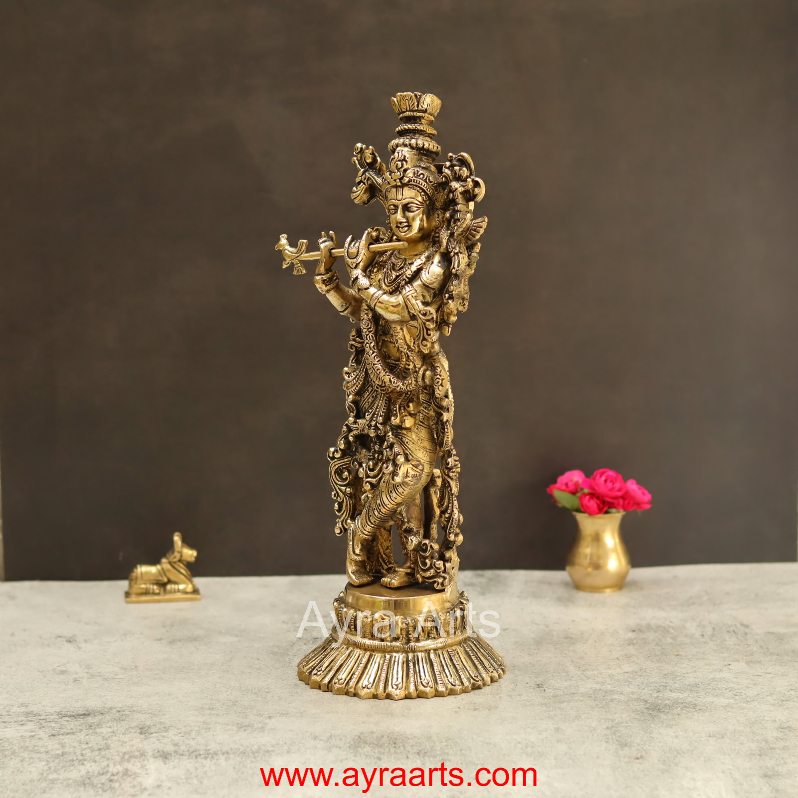 Lord Krishna Handmade Brass Art - 14.5 Inch Height