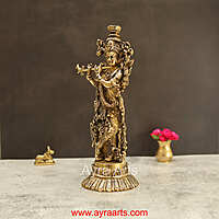 Lord Krishna Handmade Brass Art - 14.5 Inch Height