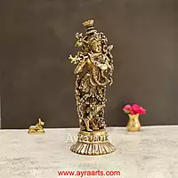 Lord Krishna Handmade Brass Art - 14.5 Inch Height