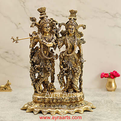 Brass Radha Krishna Superfine Idol for Puja and Home Decor – 15 Inch Height