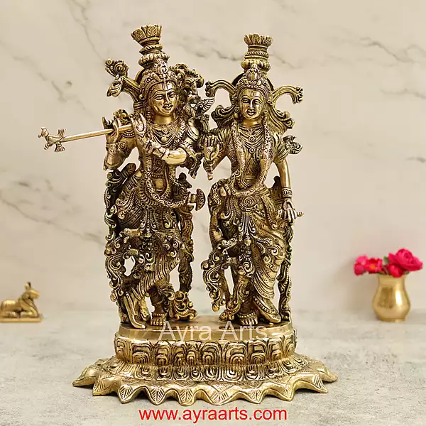Brass Radha Krishna Superfine Idol for Puja and Home Decor – 15 Inch Height