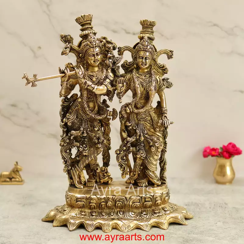 Brass Radha Krishna Superfine Idol for Puja and Home Decor – 15 Inch Height