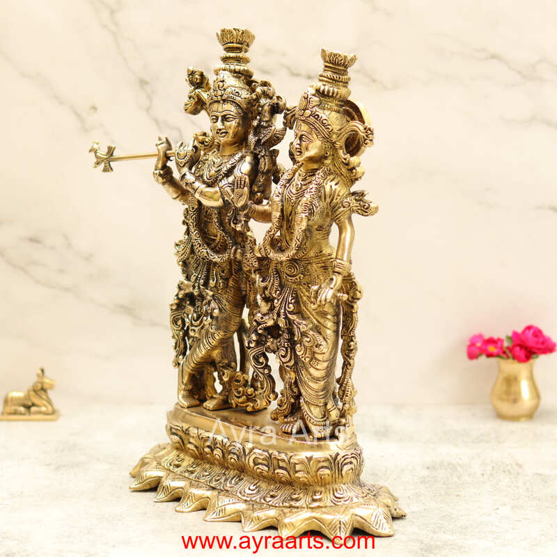 Brass Radha Krishna Superfine Idol for Puja and Home Decor – 15 Inch Height