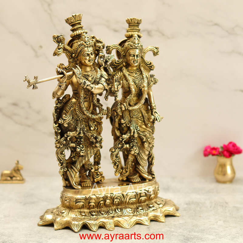 Brass Radha Krishna Superfine Idol for Puja and Home Decor – 15 Inch Height