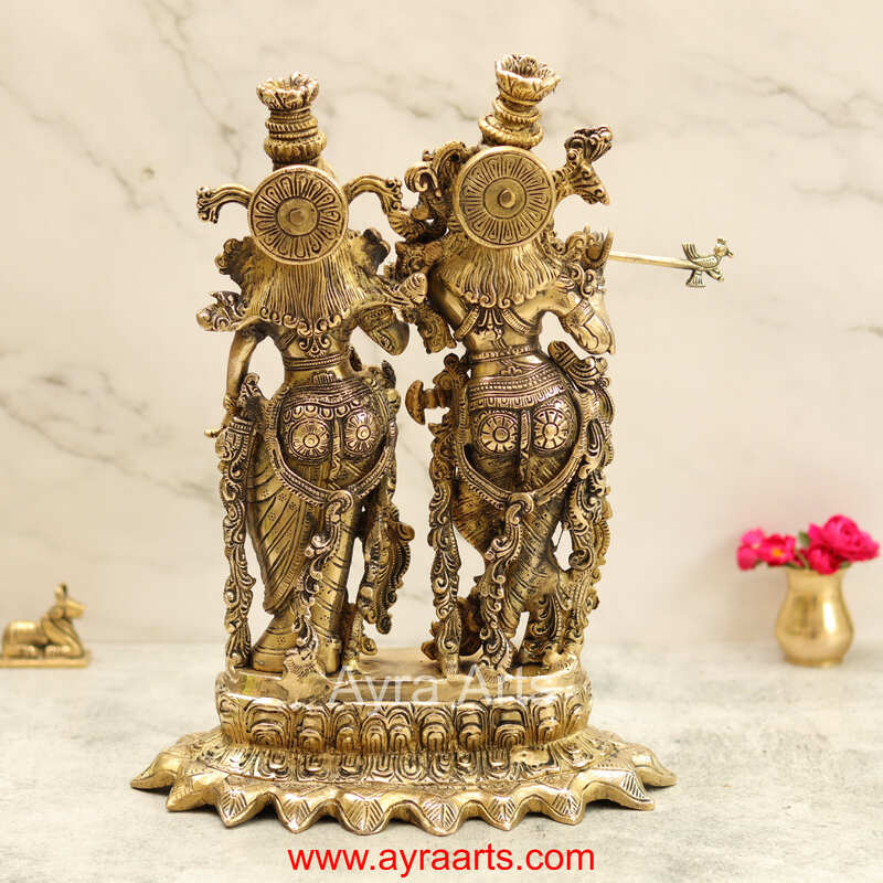 Brass Radha Krishna Superfine Idol for Puja and Home Decor – 15 Inch Height