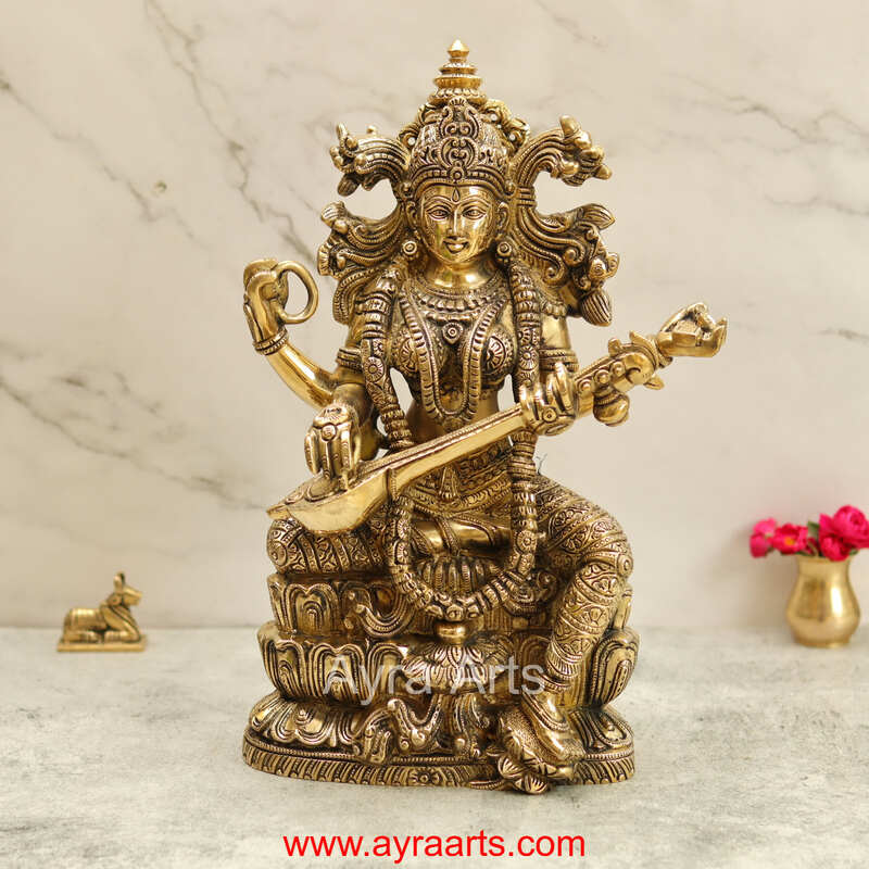 Brass saraswati Devi Idol 14.5 Inch Height