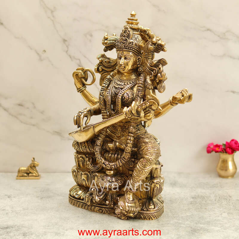 Brass saraswati Devi Idol 14.5 Inch Height
