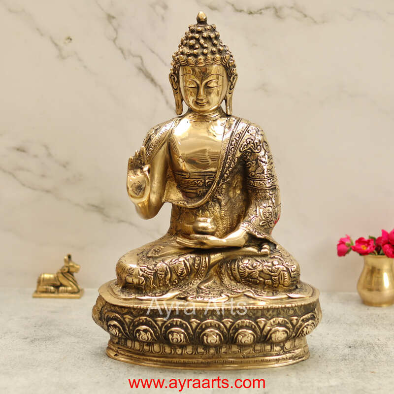 Brass Buddha Idol - 12.5 Inch Height