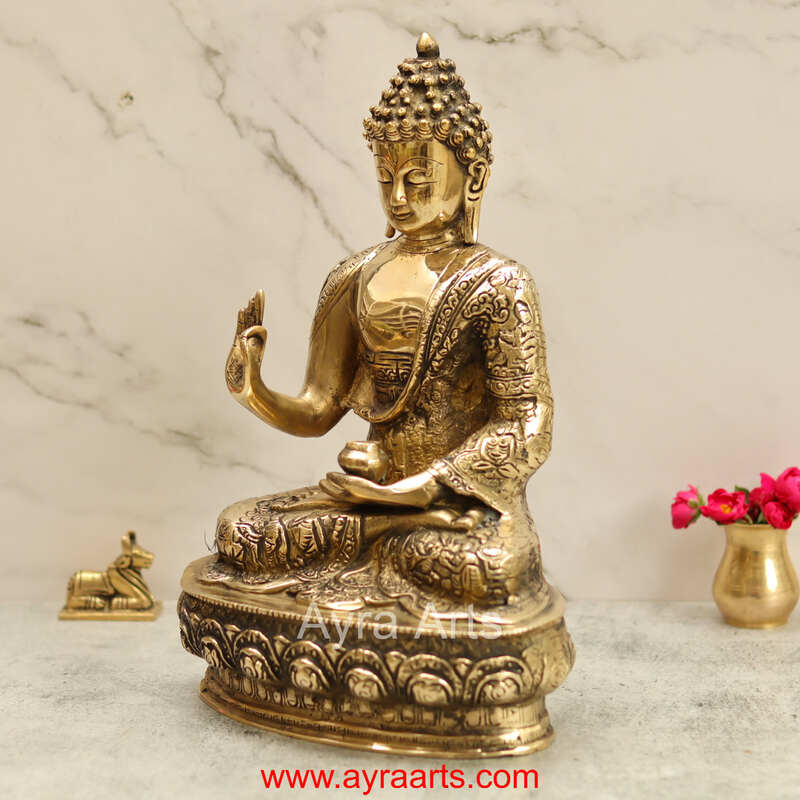 Brass Buddha Idol - 12.5 Inch Height