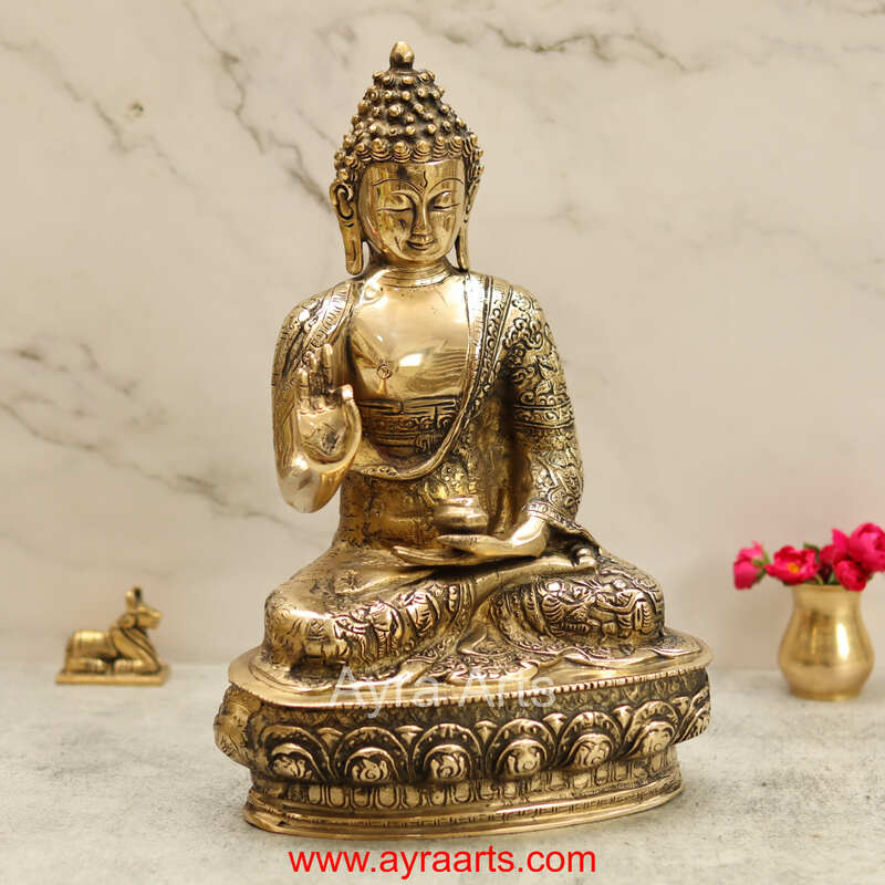 Brass Buddha Idol - 12.5 Inch Height