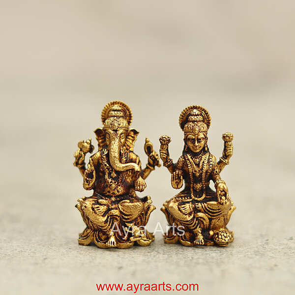 Premium Brass Lakshmi Ganesh Idols Pair - 1.5 Inch Height