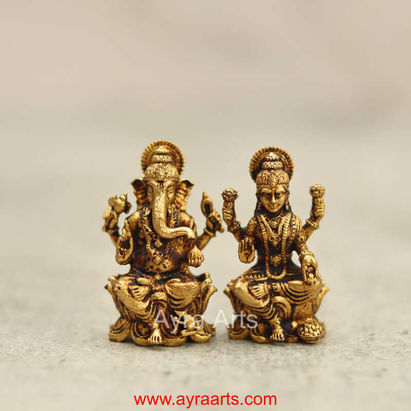 Premium Brass Lakshmi Ganesh Idols Pair - 1.5 Inch Height