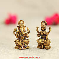 Premium Brass Lakshmi Ganesh Idols Pair - 1.5 Inch Height