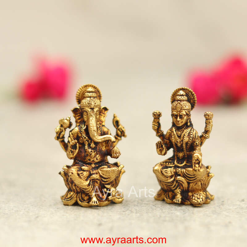 Premium Brass Lakshmi Ganesh Idols Pair - 1.5 Inch Height