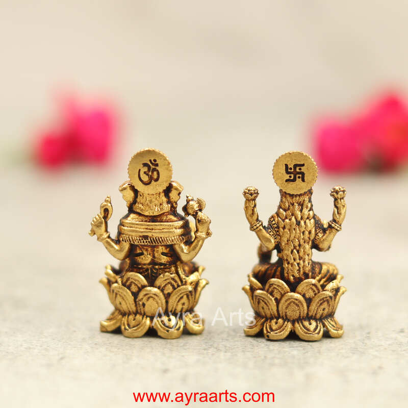 Premium Brass Lakshmi Ganesh Idols Pair - 1.5 Inch Height