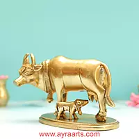 Brass Kamdhenu Cow And Calf - 4.5 Inch Height