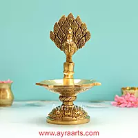 Brass Peacock Five Wick Diya - 8.8 Inch Height