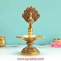 Brass Peacock Five Wick Diya - 8.8 Inch Height