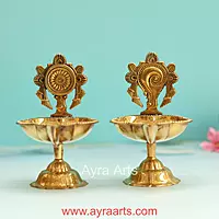 Brass Shank Chakra Diya Set - 4.8 Inch Height
