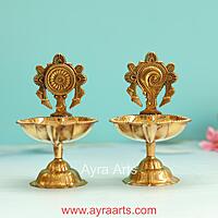 Brass Shank Chakra Diya Set - 4.8 Inch Height
