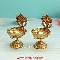 Brass Shank Chakra Diya Set - 4.8 Inch Height