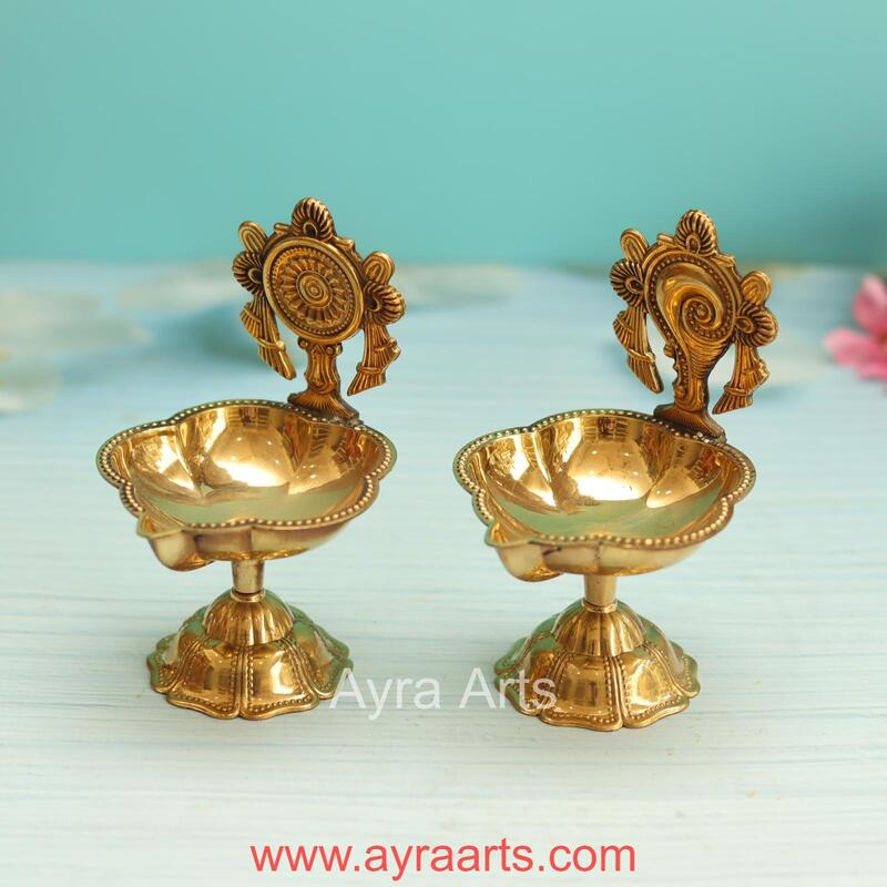 Brass Shank Chakra Diya Set - 4.8 Inch Height