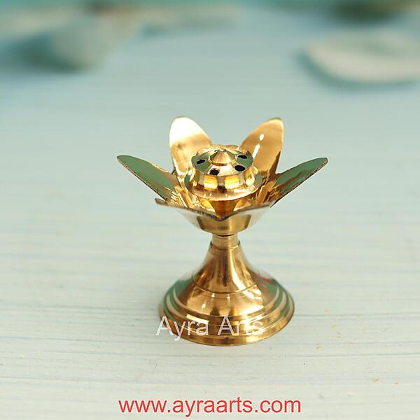 Brass Lotus Petals Design Agardan/Agarbatti Stand Elegant Incense Stick Holder - 2.5 Inch Height