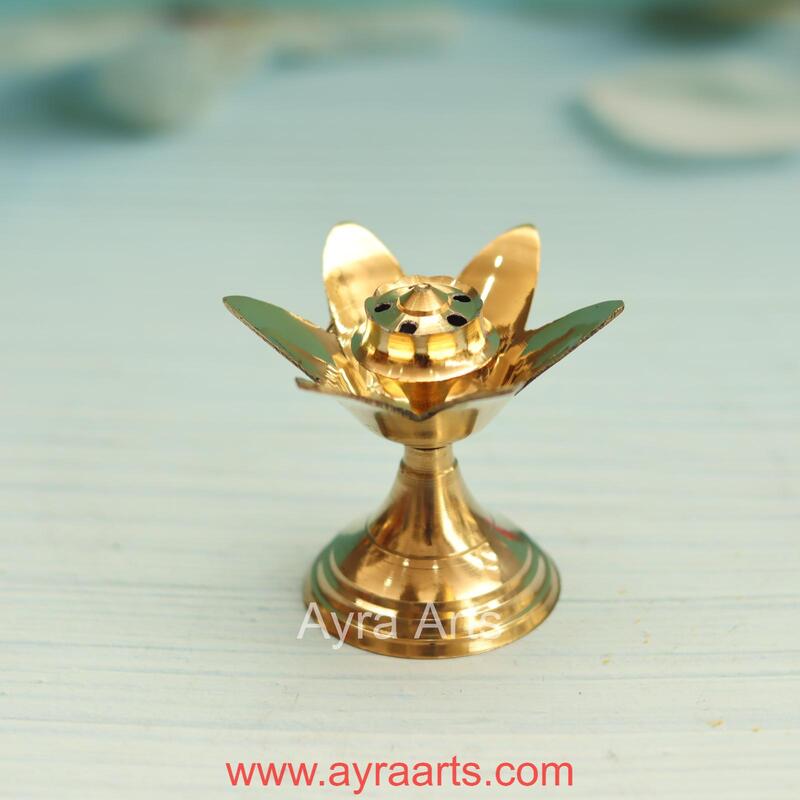 Brass Lotus Petals Design Agardan/Agarbatti Stand Elegant Incense Stick Holder - 2.5 Inch Height