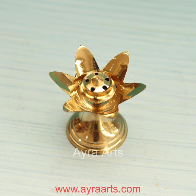 Brass Lotus Petals Design Agardan/Agarbatti Stand Elegant Incense Stick Holder - 2.5 Inch Height