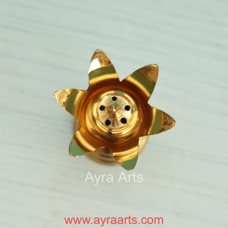 Brass Lotus Petals Design Agardan/Agarbatti Stand Elegant Incense Stick Holder - 2.5 Inch Height