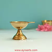 Simple Traditional Brass Plain Nanda Gold Diya for Puja