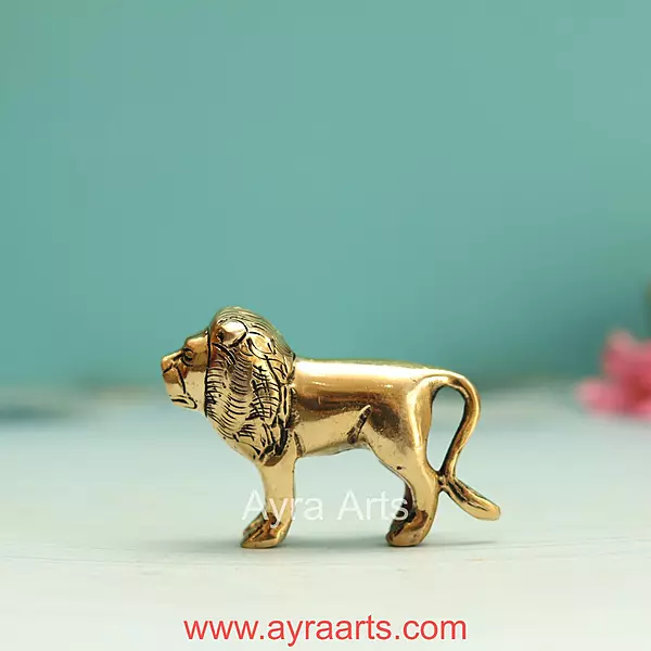 Brass Regal Small Lion Statue - 2.2 Inch Height | Perfect for Home Decor and Collectors