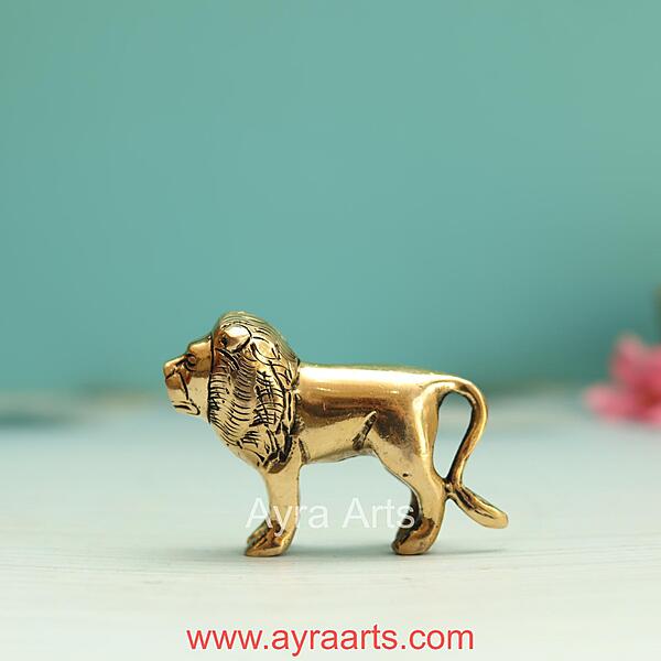 Brass Regal Small Lion Statue - 2.2 Inch Height | Perfect for Home Decor and Collectors