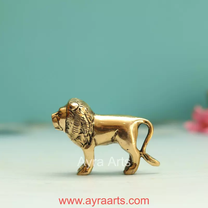 Brass Regal Small Lion Statue - 2.2 Inch Height | Perfect for Home Decor and Collectors