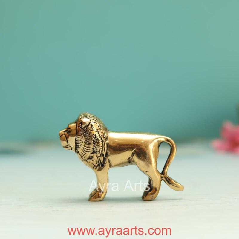 Brass Regal Small Lion Statue - 2.2 Inch Height | Perfect for Home Decor and Collectors