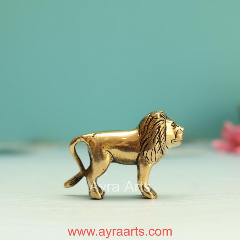 Brass Regal Small Lion Statue - 2.2 Inch Height | Perfect for Home Decor and Collectors