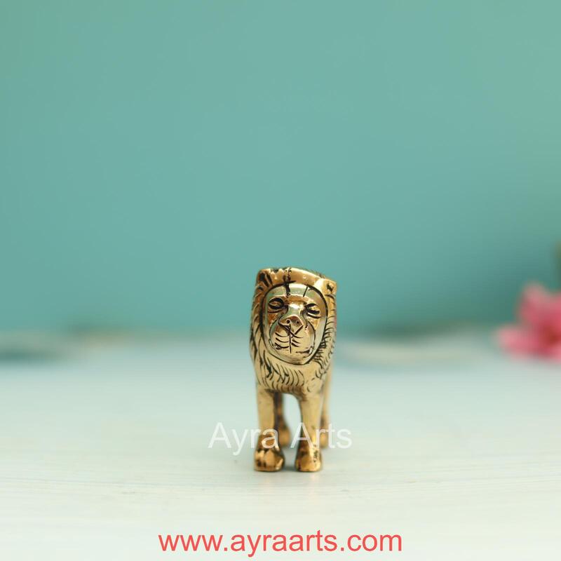 Brass Regal Small Lion Statue - 2.2 Inch Height | Perfect for Home Decor and Collectors