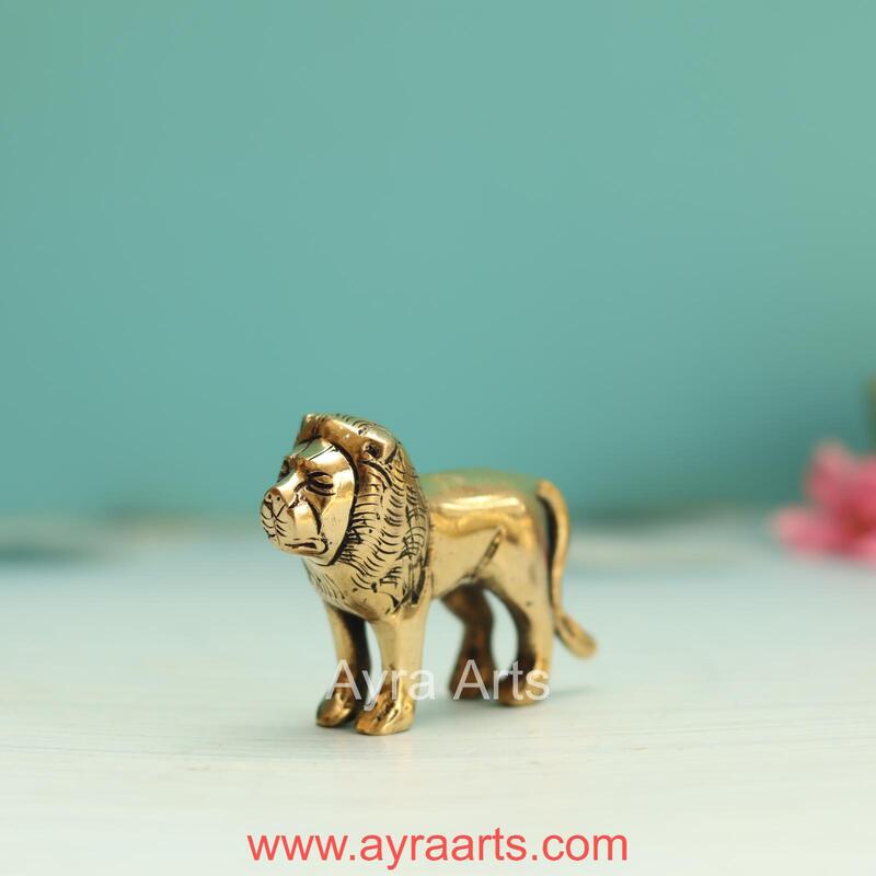 Brass Regal Small Lion Statue - 2.2 Inch Height | Perfect for Home Decor and Collectors