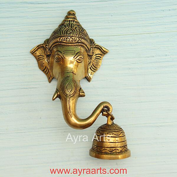 Brass Ganesh Wall Hanging Bell - 7 Inch Height
