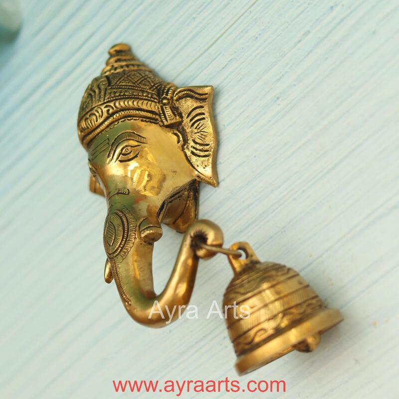 Brass Ganesh Wall Hanging Bell - 7 Inch Height