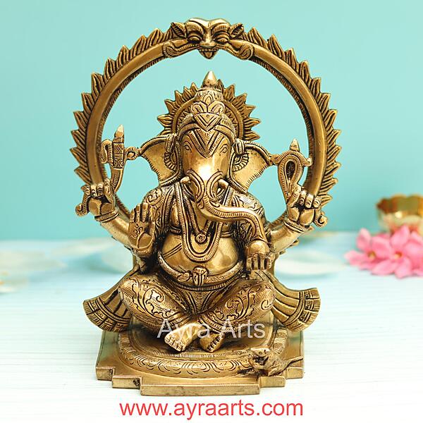 Brass Ganesh Idol - 8.5 Inch Height