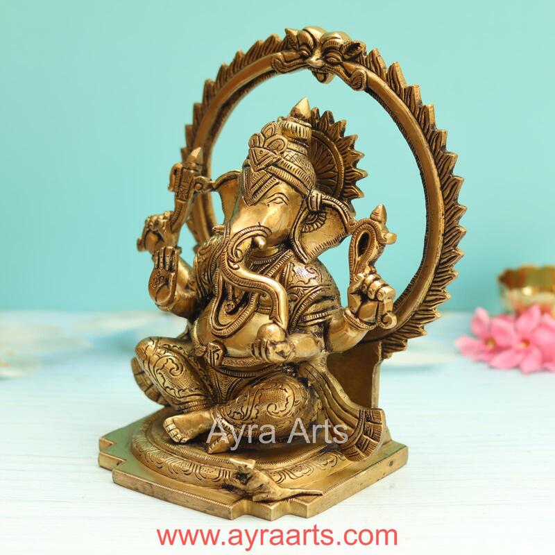 Brass Ganesh Idol - 8.5 Inch Height